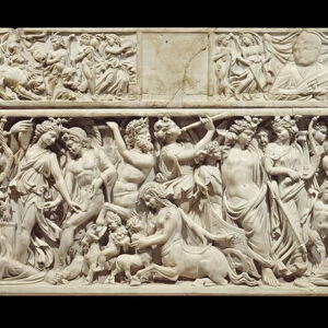 Greek art: relief sculpted on marble of a sarcophagus depicting Dionysus (or Bacchus