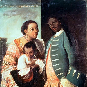 A Half-Breed and his Lobo Indian Wife and their Child, from a series on mixed race marriages in Mexico (oil on canvas)
