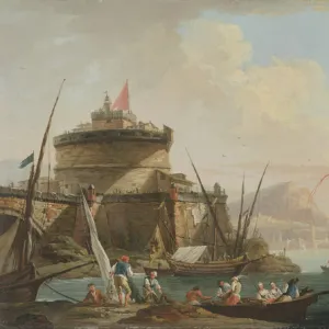 Harbour Scene at Sunset, 18th century (oil on canvas)