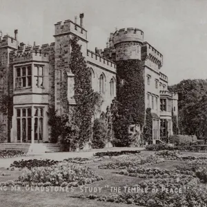 Hawarden Castle, home of English politician and Prime Minister William Gladstone, Hawarden, Flintshire, Wales (b / w photo)