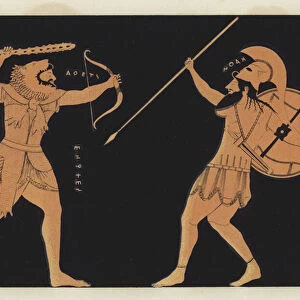 Hercules fighting Ares (colour litho)