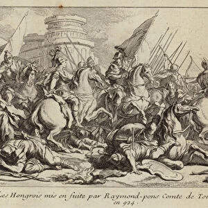 The Hungarian army put to flight by Raymond Pons, Count of Toulouse, 924 (engraving)