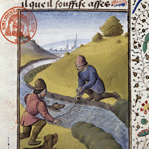 Hunt for the otter- in "Book of Hunting by Gaston Phoebus, Count of Foix