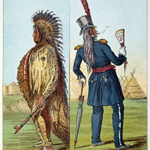 Indians of America: Indian assiniboin vetu in military in his pockets two bottles of