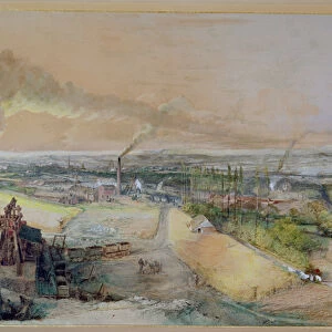 Industrial landscape in the Blanzy coal field, Saone-et-Loire, c. 1860 (w / c on paper)