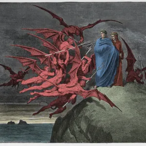 Inferno, Canto 21 : The demons threaten Virgil, illustration from