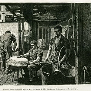 Inside a cheese factory. Engraving by Lix, to illustrate the story A Through Alsace