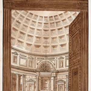 Interior of the Pantheon after the Tiber broke its banks, 1833 (etching with brown wash)