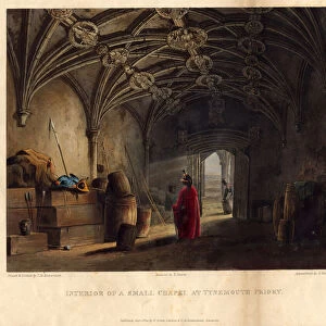 Interior of a small Chapel at Tynemouth Priory, 1820 (hand-coloured etching & aquatint)