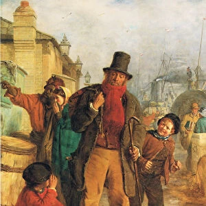An Irish immigrant landing at Liverpool (colour litho)