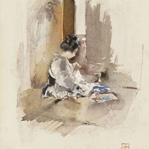 Japanese Girl Sewing, 1890 (w / c & pencil on paper)