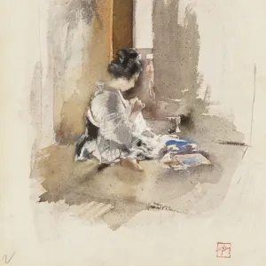 Japanese Girl Sewing, 1890 (w / c & pencil on paper)