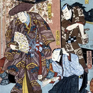 Japanese print: men and screen, n. d. 19th century