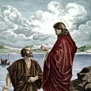 Jesus Christ with Simon (colour engraving)