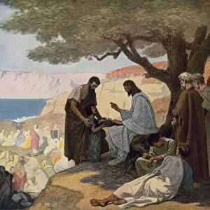 Jesus and the miracle of the feeding of the multitude (colour litho)