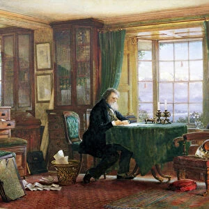John Ruskin in his study at Brantwood, Cumbria, 1882 (w / c) (for detail see 67851)