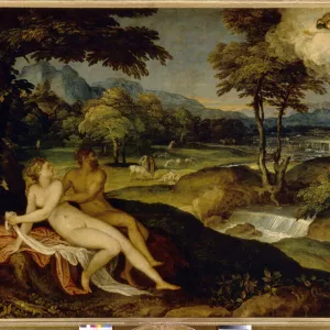 Jupiter et Io. Peinture de Lambert Sustris (1515 ou 1520 - apres 1591), huile sur toile, entre 1558 et 1563. Art italien (Venise), 16e siecle, manierisme. State Hermitage, Saint Petersbourg