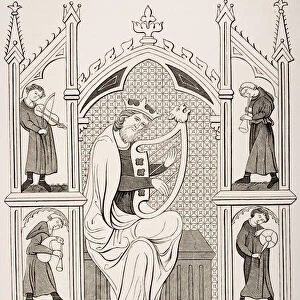 King David Playing the Lyre surrounded by Four Musicians, after a miniature in a manuscript psalter