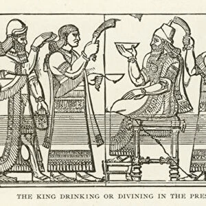 The King drinking or divining in the presence of the Gods of Assyria (engraving)