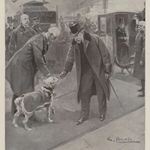 King Edward VII and the Railway Collecting-Dog "Tim"at Paddington (litho)
