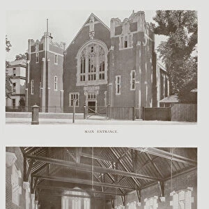 Kings College School, Wimbledon, Main Entrance, The Great Hall (b / w photo)