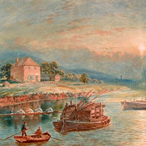 Kings Meadow Island and Boats on the Tyne, 1916 (bodycolour on paper)