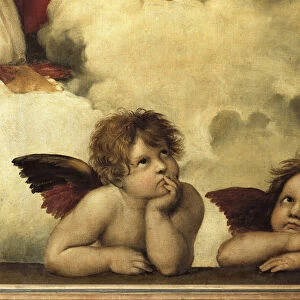 "La Madone sixtine"Detail shozing two cherubs from a fresco