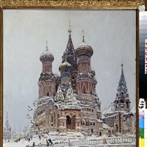 "La place Rouge a Moscou avec une vue de la cathedrale Saint-Basile de Moscou (Saint Basile) (ou cathedrale de l Intercession-de-la-Vierge (Intercession de la Vierge) ou cathedrale Basile-le-Bienheureux (Basile le Bienheureux)