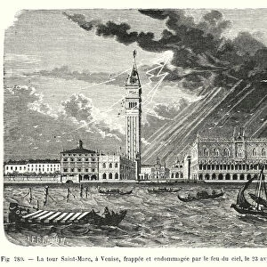 La tour Saint-Marc, a Venise, frappee et endommagee par le feu du ciel, le 23 avril 1745 (engraving)