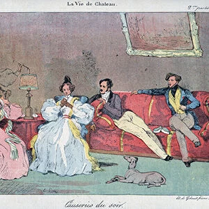 La Vie de chateau - Evening talks - Illustration by Eugene Lami (1800-1890) In "