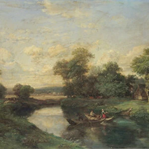 Landscape at the edge of a river (oil on canvas)