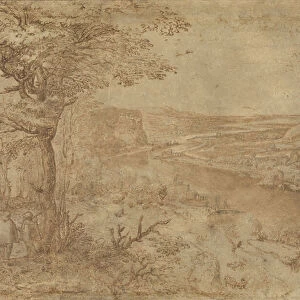 Landscape with pilgrims (pen & brown ink on paper)