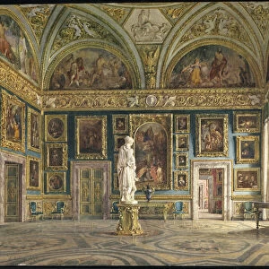 Le hall de l Illiade (galerie palatine) du palais Pitti a Florence (Italie) (The Hall of the Iliad at the Pitti Palace in Florence). Peinture de Domenico Caligo (?-1880), huile sur toile