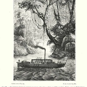 Le premier bateau a vapeur americain, Experience faite en 1789 par John Fitch, pres de Philadelphie, sur la Delaware (engraving)