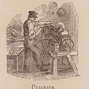 Le Vocabulaire Illustre: Peignier; Combmaker; Kammacher (engraving)