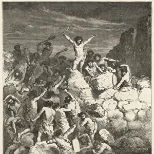Les premiers combats reguliers entre les hommes a l age de la pierre, ou le camp retranche de Furfooz (engraving)