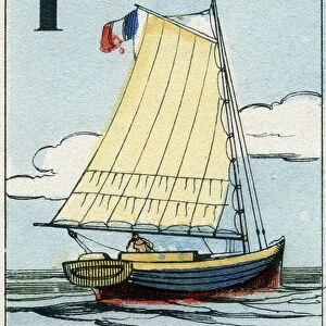 Letter Y as Yacht. Navy alphabet. Epinal image, late 19th century