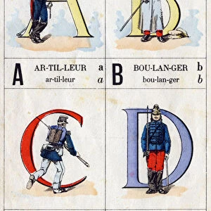 Letters A as gunner, b as baker, c as foothunter and D as dragon. ABC military