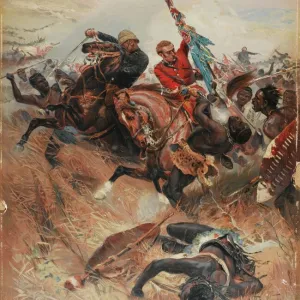 Lieutenants Melville and Coghill Saving the Colours, Zulu War of 1879, 1881 (chromolitho)