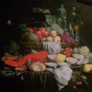 Still Life with Lemon, Oysters, Lobster and Fruit, 1658 (oil on canvas)