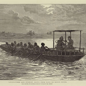 Livingstone and Stanley going from Ujiji to Rusizi River (engraving)