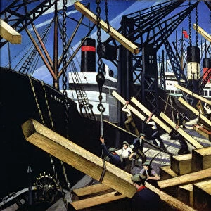 Loading Timber, Southampton Docks, 1916-17 (oil on canvas)