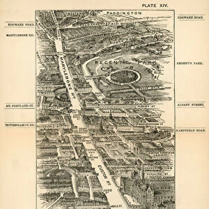 London in 1888: Euston Road and Marylebone Road, Kings Cross to Paddington (engraving)