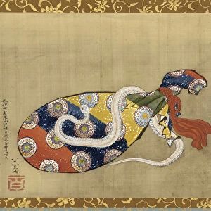 The Lute and White Snake of Benten, Edo Period, 1847 (ink & colour on silk)