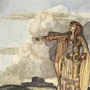 Macha curses the Men of Ulster, illustration from Cuchulain, The Hound of Ulster, by Eleanor Hull (1860-1935), 1904 (colour litho)