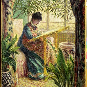 Madame Monet Embroidering (Camille au Metier) 1875 (oil on canvas)