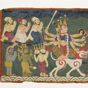 Mahalakshmi riding her lion, from the Devimahatmya, c. 1750 (opaque w / c on paper)