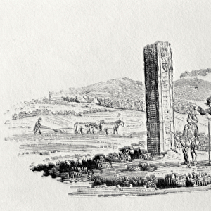 Man and a Boy by a Monument from History of British Birds and Quadrupeds