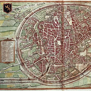 Map of Bruxelles - Belgium (engraving, 16th century)