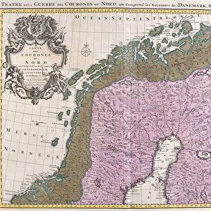 Map of the Nordic countries, kingdoms of Denmark, Sweden and Norway (etching, 1730)